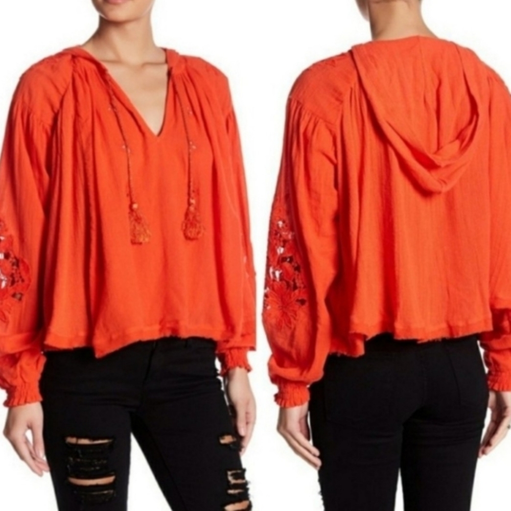NWT Free People 'Summer Tropical' Coral Top M